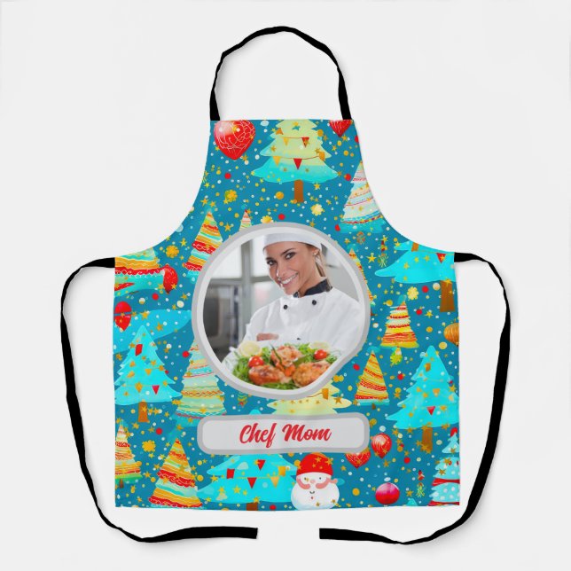 Christmas Tree Personalized Mom Photo Holiday Gift Apron (Front)