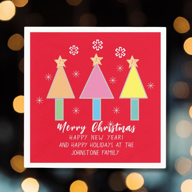  Christmas Tree Personalized Name Cute Red Paper  Napkins (Merry Christmas, Happy Holidays and a Happy New Year!)