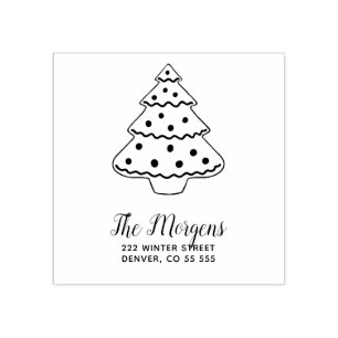 Christmas tree personalized return address rubber stamp