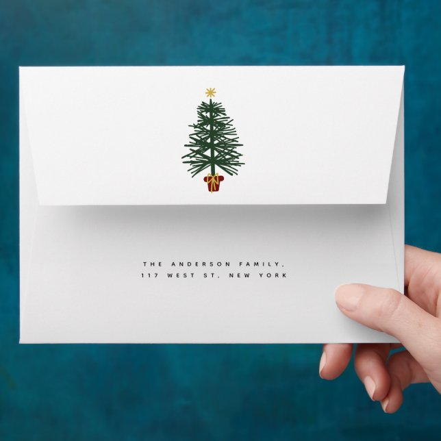Christmas Tree Personalized Simple Modern Envelope (Hand)