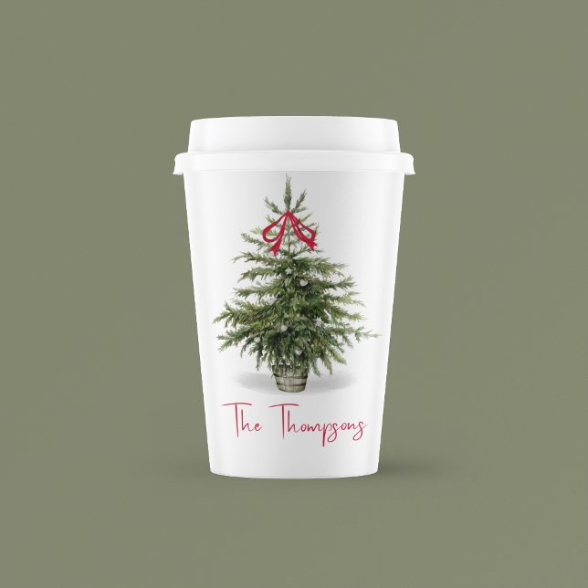 Christmas Tree Personalized Watercolor Paper Cups (Personalized watercolor Christmas tree paper cup)
