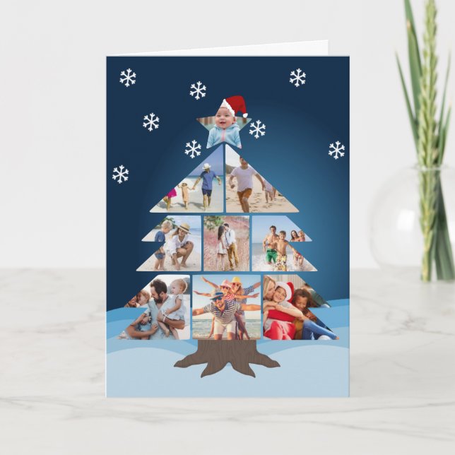 Christmas Tree Photo Card With Snowflakes (Front)