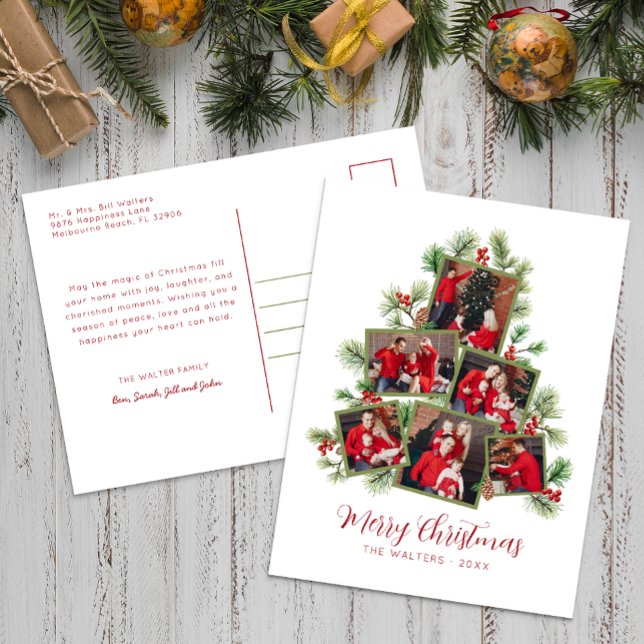 Christmas Tree Photo Collage Family Christmas  Holiday Postcard (Fun Christmas Tree Photo Collage Postcard)