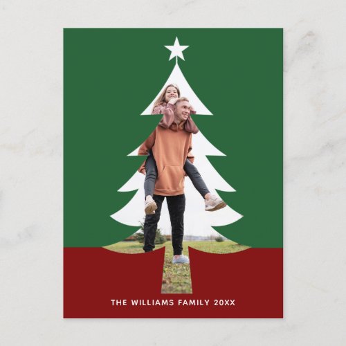 Christmas Tree Photo Cut Out Modern Green Red Cute Postcard
