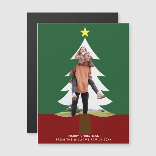 Christmas Tree Photo Cute Green Red Magnet Card