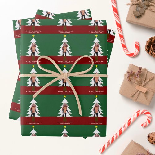 Christmas Tree Photo Cutout Modern Green Red Cute Wrapping Paper Sheets
