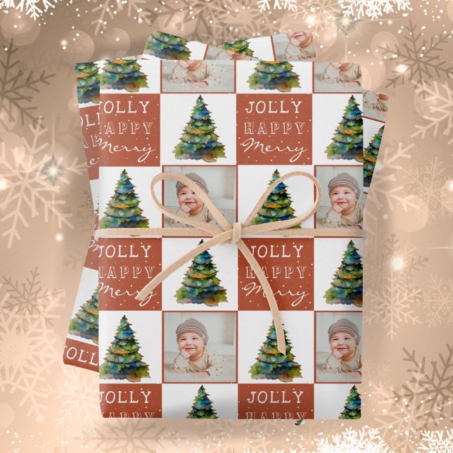 Christmas Tree Photo Holiday Pattern Wrapping Paper Sheets (Creator Uploaded)