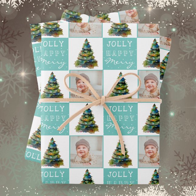 Christmas Tree Photo Holiday Pattern Wrapping Paper Sheets (Creator Uploaded)