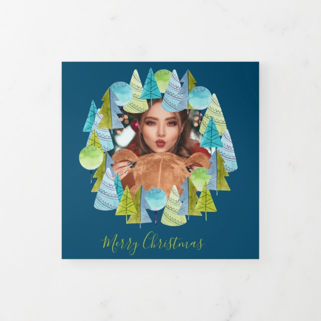 Christmas Tree  Photo Personalized Christmas Tri-Fold Holiday Card (Cover)