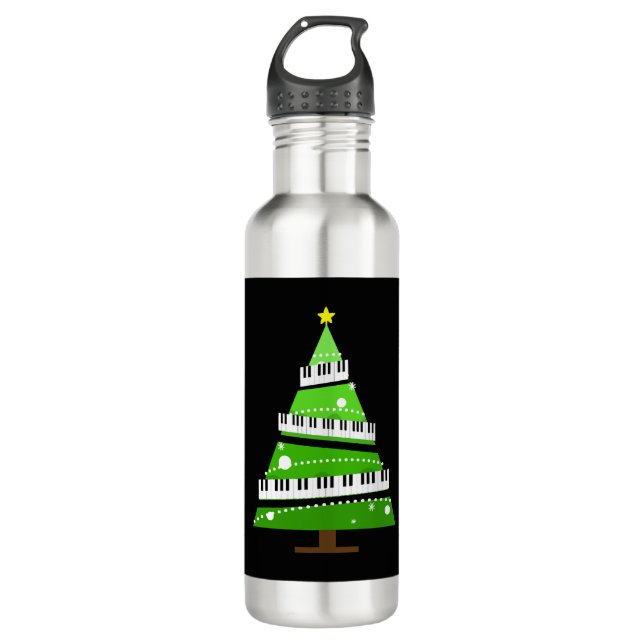 Christmas Tree Piano Teacher Gift Stainless Steel Water Bottle (Front)
