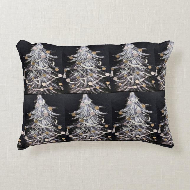 **CHRISTMAS TREE PILLOW** WITH BLACK BACK ACCENT PILLOW (Front)