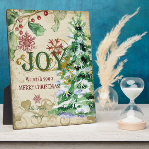 Christmas Tree Pine Cone Joy Snowflake Collage Plaque