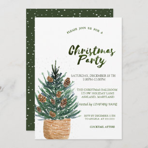 Christmas Tree,Pine Cones Snow Christmas Party Invitation