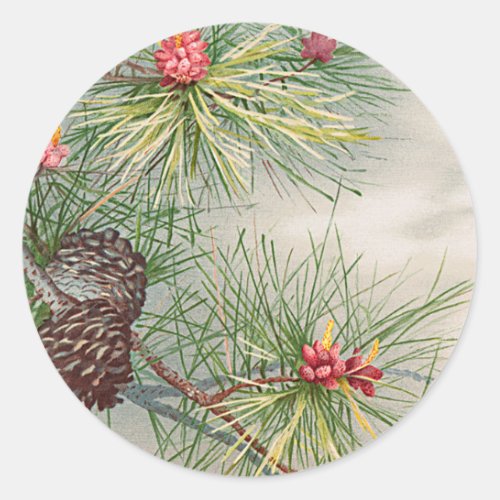 Christmas Tree Pines and Flower Painting Holiday Classic Round Sticker