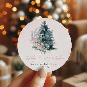 Christmas tree Pink Baby its cold outside Classic Round Sticker