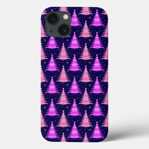 Christmas Tree Pink Blue Pattern Design iPhone 13 Case