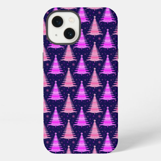 Christmas Tree Pink Blue Pattern Design Iphone Case (Back)