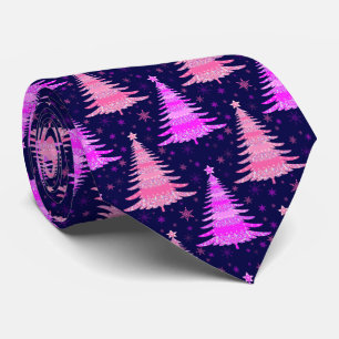 Christmas Tree Pink Blue Pattern Design Neck Tie