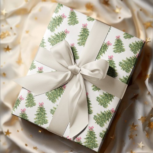 Christmas Tree  Pink Bow Holiday Wrapping paper