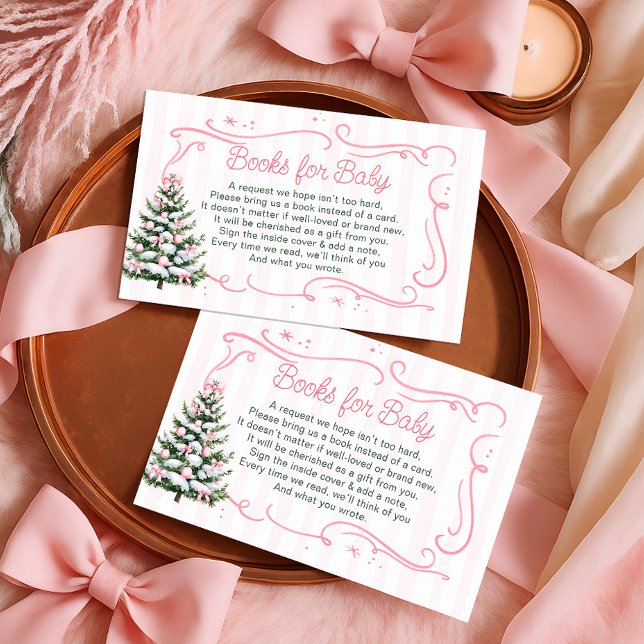 Christmas Tree Pink Bows Books for Baby Ticket Enclosure Card (Creator Uploaded)