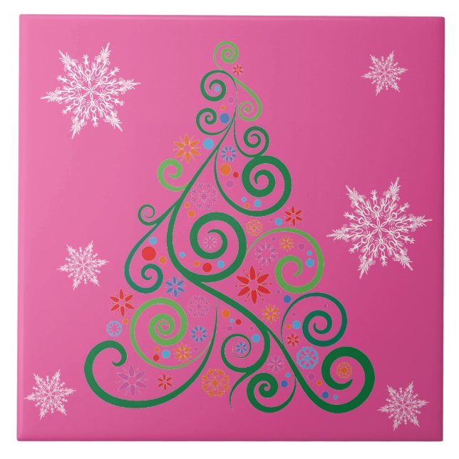 Christmas Tree Pink Ceramic Tile (Front)