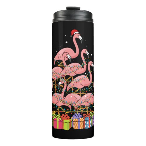 Christmas Tree Pink Flamingo Birds Funny Xmas Gift Thermal Tumbler