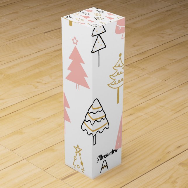 Christmas Tree Pink Gold  Wine Box (Front)