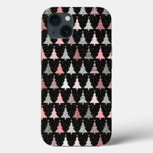 Christmas Tree Pink & Green with Black Background iPhone 13 Case
