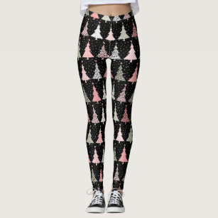 Christmas Tree Pink & Green with Black Background Leggings