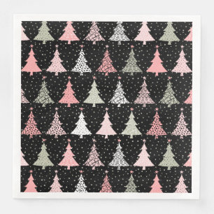 Christmas Tree Pink & Green with Black Background Paper Dinner Napkins