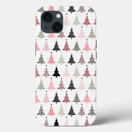 Christmas Tree Pink  Green with White Background iPhone 13 Case