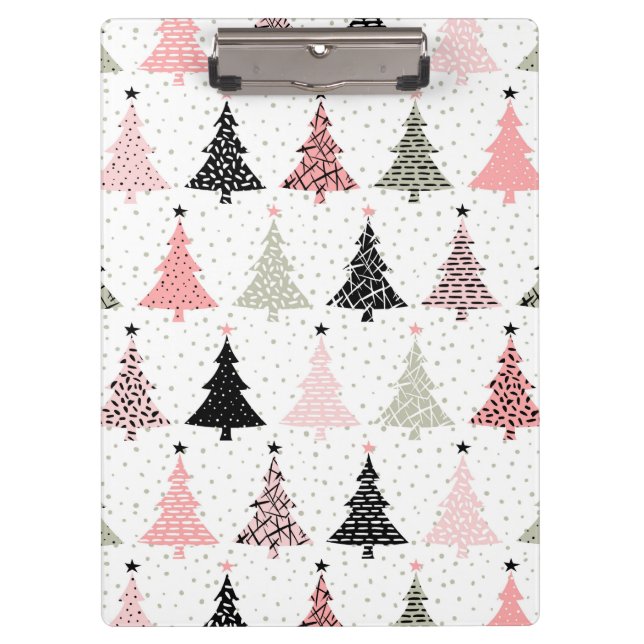 Christmas Tree Pink & Green with White Background Clipboard (Front)
