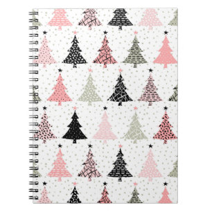 Christmas Tree Pink & Green with White Background Notebook