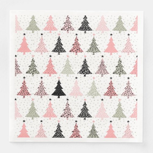 Christmas Tree Pink  Green with White Background Paper Dinner Napkins