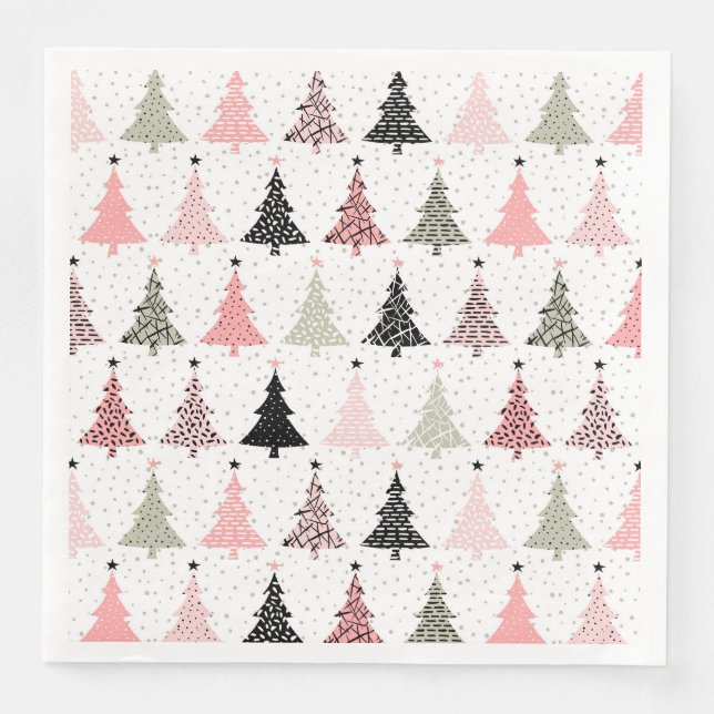Christmas Tree Pink & Green with White Background Paper Dinner Napkins (Front)