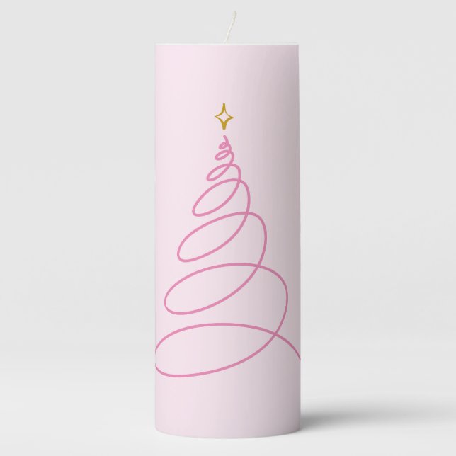 Christmas Tree Pink Line Star Design  Pillar Candle (Front)