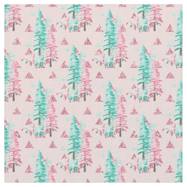 Christmas Tree Pink Pattern  Fabric (Close Up)