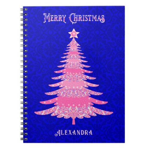 Christmas Tree Pink Personalized Snowflakes Notebook
