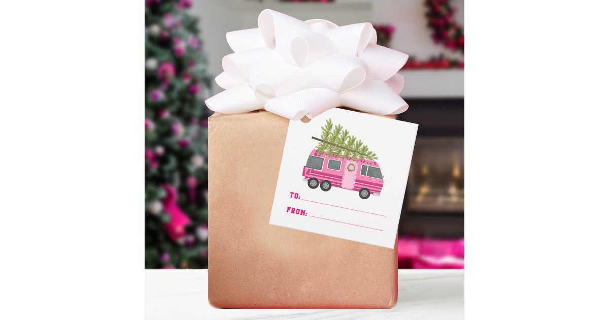 Personalized Rv Tags Christmas Tree Pink RV Camper To From Favor Tags | Zazzle