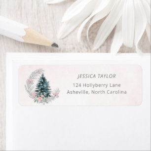 Christmas Tree Pink Silver Return Address Label