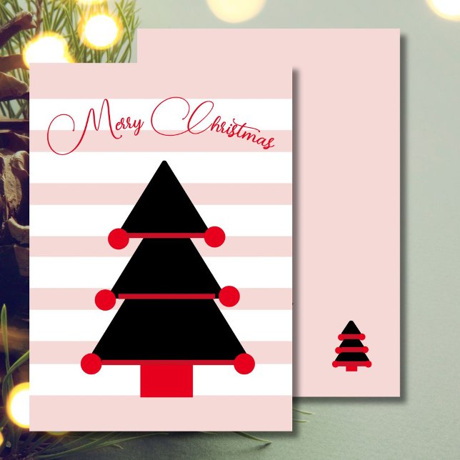 Christmas Tree Pink Stripe Black Greeting Card (Creator Uploaded)