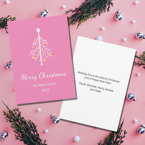 Christmas Tree Pink Vintage Retro  Holiday Card