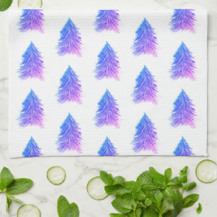 Christmas Tree Pink Watercolor Pattern Holiday Kitchen Towel