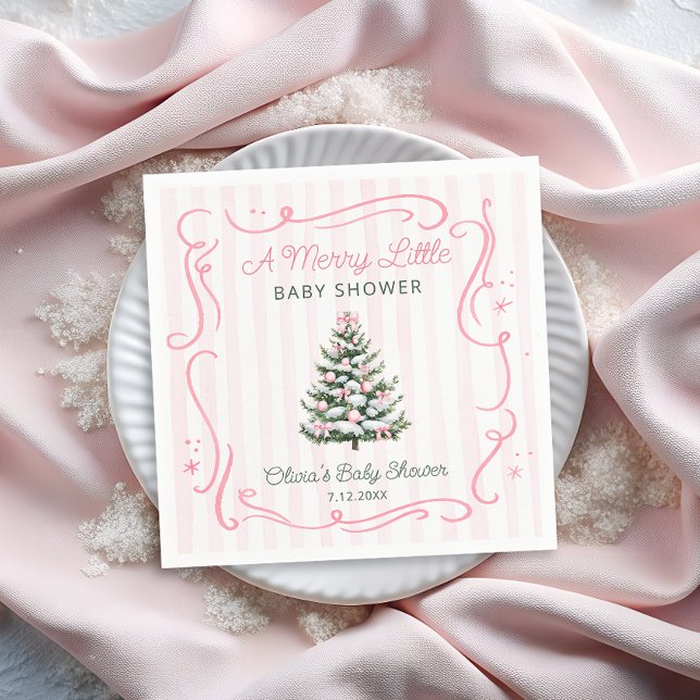 Christmas Tree Pink Winter Baby Shower Napkins (Creator Uploaded)