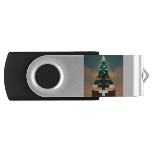 Christmas Tree Pixel Abstract Minecraft Style Flash Drive