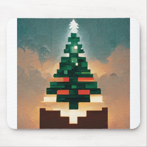 Christmas Tree Pixel Abstract Minecraft Style Mouse Pad