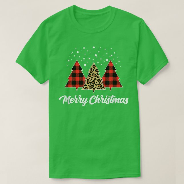Christmas Tree Plaid Christmas Tree Leopard Christ T-Shirt (Design Front)