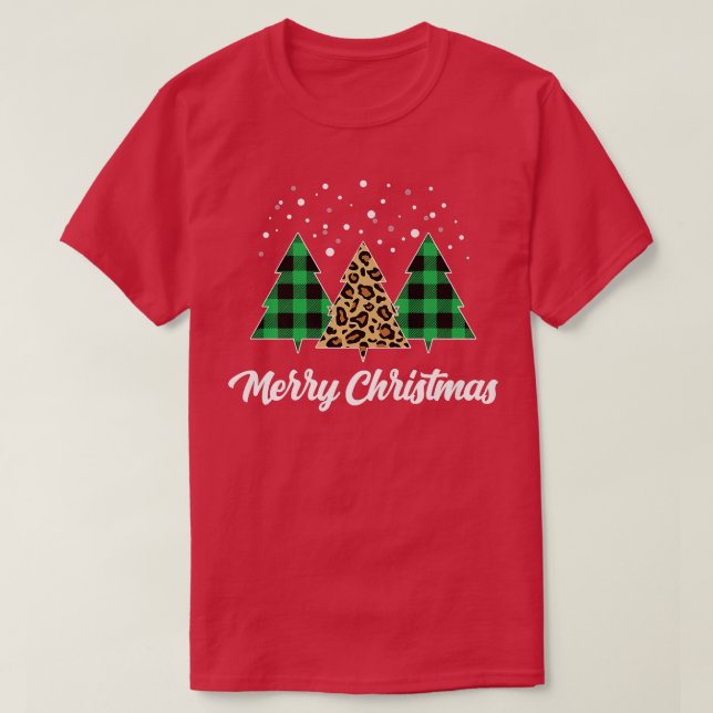 Christmas Tree Plaid Christmas Tree Leopard Christ T-Shirt (Design Front)