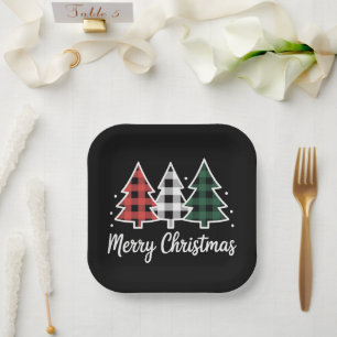 Christmas Tree Plaid Christmas Tree Merry Xmas Paper Plates