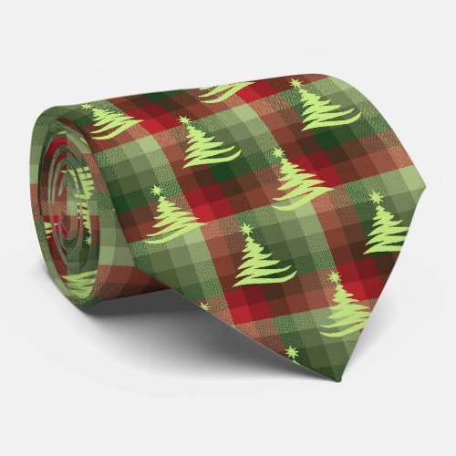 Christmas Tree Plaid Forest Green Two_Sided Tie